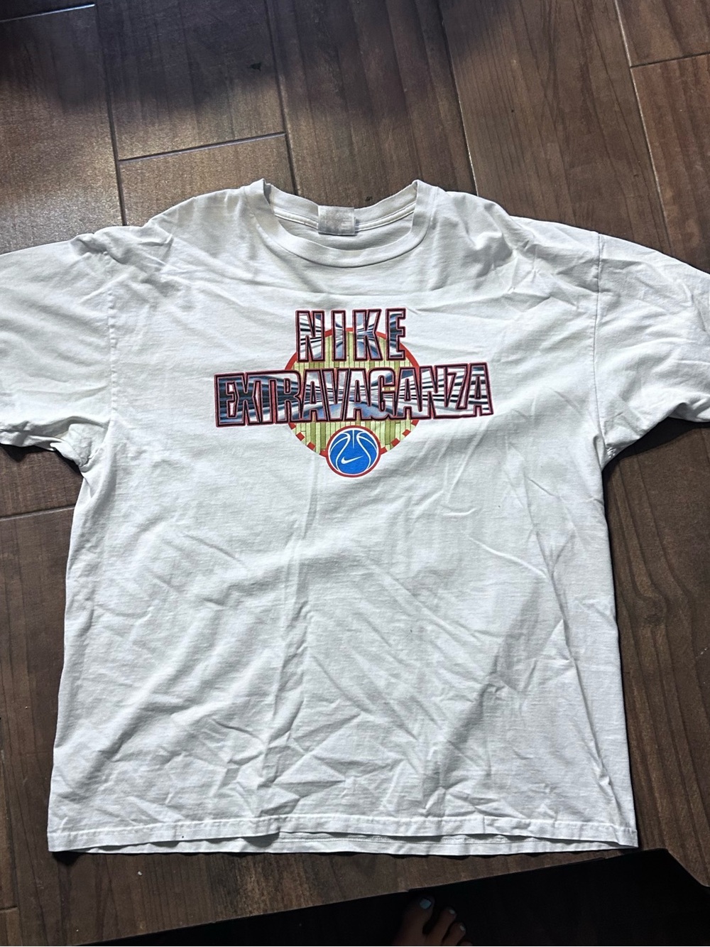 Vintage old school Nike White Graphic 'Extravaganza' Short Sleeve Tee - Men's